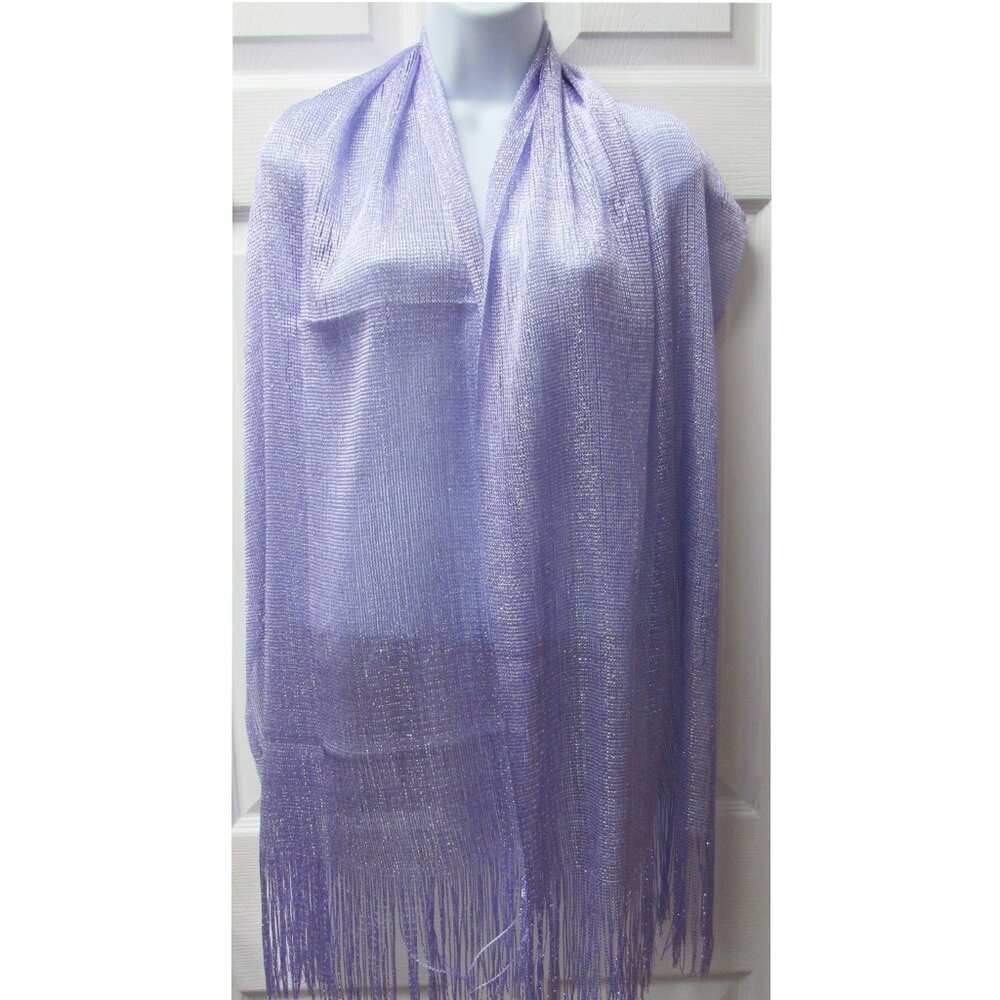 Lavender Mesh Metallic Dressy Sparkle Fringed Scarf Shawl Wrap Wedding Bridal - Picture 2 of 3